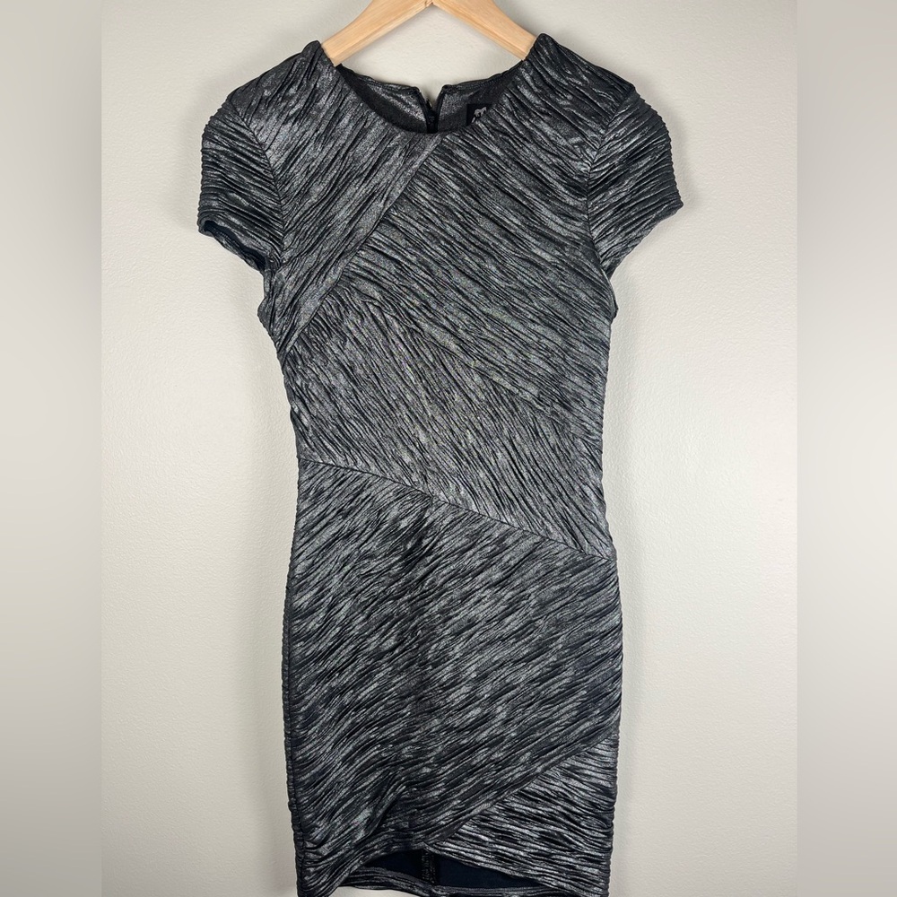 Torn by Ronny Kobo Dress Metallic Gray Sheath Size XS Ruched EUC